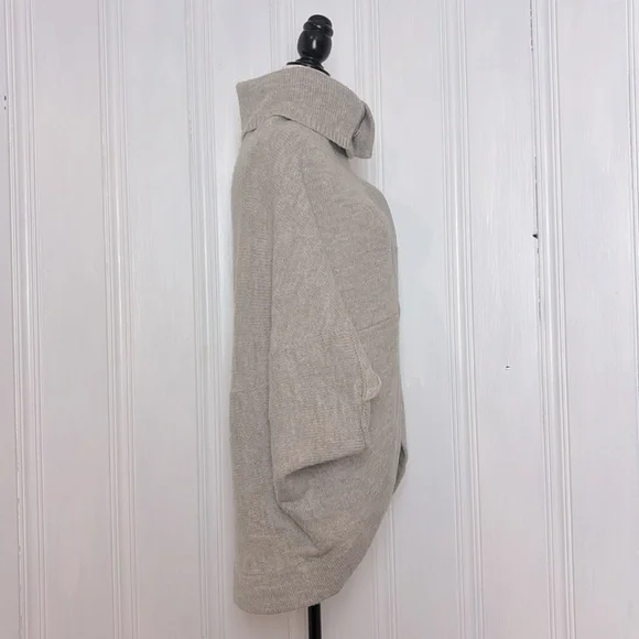 Light Beige Convertible Turtleneck Poncho Sweater/cardigan - Picture 3 of 13